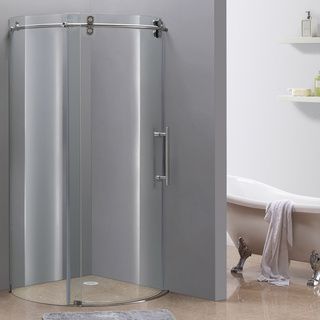Aston 36 X 36 Frameless Round Stainless Steel Finished Shower Enclosure With Right Opening