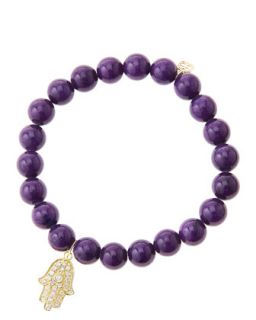 8mm Purple Mountain Jade Beaded Bracelet with 14k Yellow Gold/Diamond Medium
