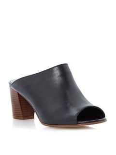 Dune Flavia leather peeptoe stacked heel sandals Black Leather