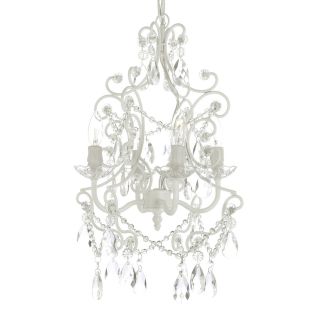 Gallery 4 light White Wrought Iron And Crystal Chandelier