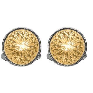 Designer 18k Yellow Gold & Sterling Silver Filigree Circle Cufflinks Jewelry