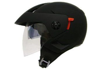 Matte Black Motorcycle Scooter Open Face Dual Visor Helmet (Small) Automotive