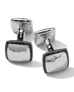 Mens Sterling Silver Square Hammered Cuff Links with Black Diamonds   Ippolita