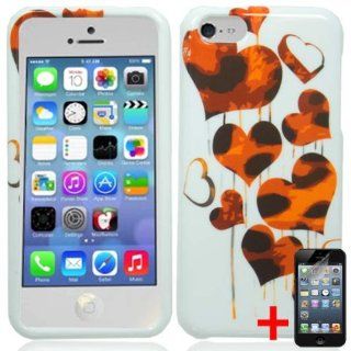 APPLE IPHONE 5c LITE ORANGE LEOPARD HEART WHITE COVER SNAP ON HARD CASE +FREE SCREEN PROTECTOR from [ACCESSORY ARENA] Cell Phones & Accessories