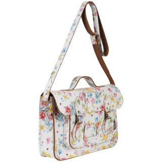 Zatchels 14.5 Inch Cracked Large Floral Leather Satchel with Handle   White      Womens Accessories