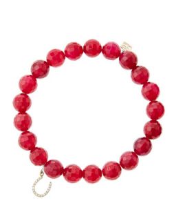 8mm Faceted Red Agate Beaded Bracelet with 14k Yellow Gold/Micropave Diamond