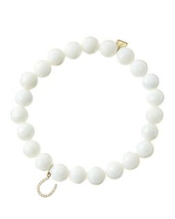 8mm Faceted White Agate Beaded Bracelet with 14k Yellow Gold/Micropave Diamond