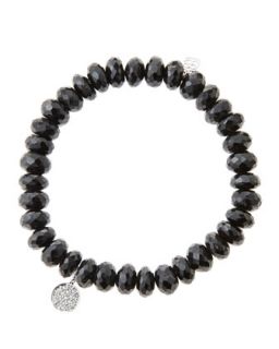 8mm Faceted Black Spinel Beaded Bracelet with Mini White Gold Pave Diamond Disc