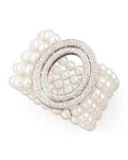 Five Strand Freshwater Pearl Bracelet with Signature Oval Diamond Clasp  