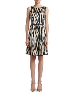 Womens Tigre Print Stretch Silk Charmeuse Dress with Soft Gathered Skirt   St.
