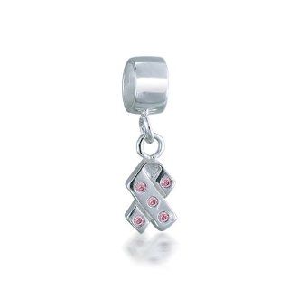 Dangle Pink CZ Breast Cancer 925 Sterling Silver Charm Bead Pandora Compatible Jewelry