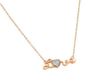 Pink Rose Gold Plated 925 Sterling Silver Pave Cubic Zirconia CZ Cursive "Love" Charm Pendant Necklace with 16" 18" Adjustable Link Chain Jewelry