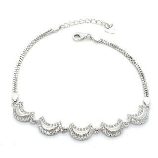 .925 Sterling Silver CZ White Moon Shaped Bracelet Jewelry