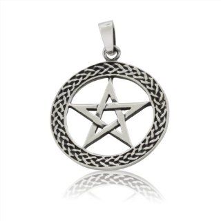 .925 Sterling Silver Pentagram Round Pendant Charm Jewelry