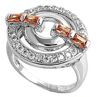 Designer Inspire Champagne Baguette CZ Ring 12MM Sterling Silver 925 Jewelry