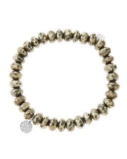 8mm Faceted Champagne Pyrite Beaded Bracelet with Mini White Gold Pave Diamond