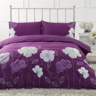 DIAIDI Home Textile, Rustic Embroidery Bedding Set, Rustic Green Purple Flower Bedding Set, Luxury Unique European Bedding Sets, Queen/King, 4Pcs Bed Sets (Purple, King)   Bedroom Furniture Sets