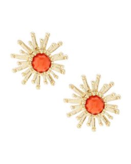 Sunburst Button Earrings, Coral