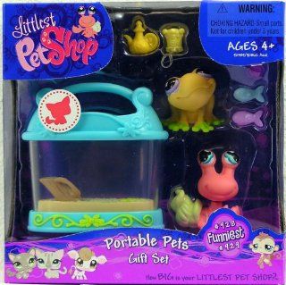 LITTLEST PET SHOP FUNNIEST PETS GIFT SET FEATURING SALMON COLOR HERMIT CRAB #929 AND YELLOW FROG #928 PLUS TANK AND BONUS TOYS Toys & Games