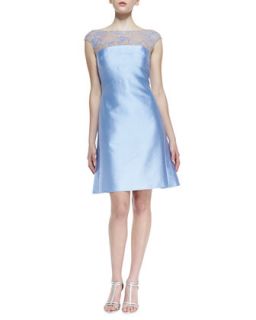 Womens Cap Sleeve Beaded Lace Yoke Cocktail Dress, Periwinkle   Kay Unger New