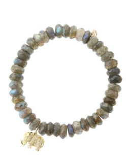8mm Faceted Labradorite Beaded Bracelet with 14k Gold/Diamond Small Elephant