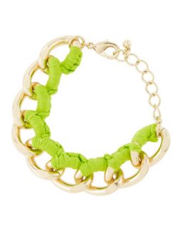 Threaded Curb Chain Golden Bracelet, Green Neon