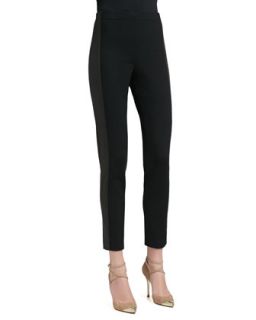 Womens Stretch Milano Knit Slim Ankle Pant With Luxe Stretch Leather Side