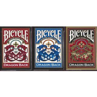 Bicycle Dragon Back Playing Cards 3 Deck Set 1 Gold, 1 Blue & 1 Red Deck Sports & Outdoors