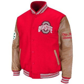 NCAA Ohio State Buckeyes Varsity Letterman Button Up Jacket   Scarlet/Tan (XX Large)  Sports Fan Outerwear Jackets  Sports & Outdoors