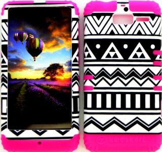 Bumper Case for Motorola Droid Razr M (XT907, 4G LTE, Verizon) Protector Case Black and White Aztec Snap on + Pink Silicone Hybrid Cover Cell Phones & Accessories