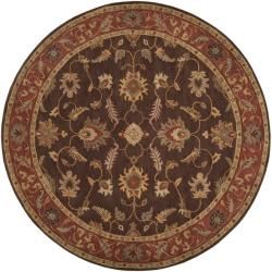 Hand tufted Coliseum Brown Floral Border Wool Rug (6 Round)