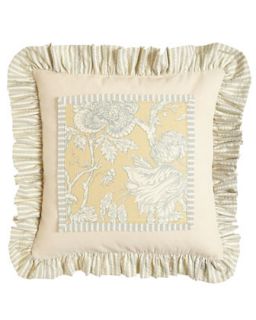 Framed Floral Pillow with Striped Ruffle, 20Sq.   French Laundry Home