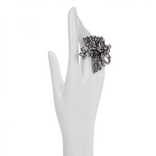 Margaret Rowe L.A. "Midnight Serenade" Clear Crystal Gunmetal Tone Floral Ring