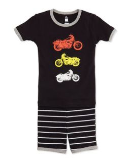 Motorcycle Short Pajamas, Black, 2 4
