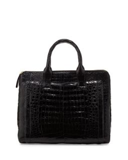 Modern Double Zip Crocodile Tote Bag, Black   Nancy Gonzalez