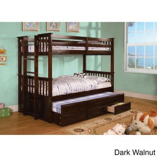 Crotone Twin Over Twin Bunk Bed With Trundle   Drawers