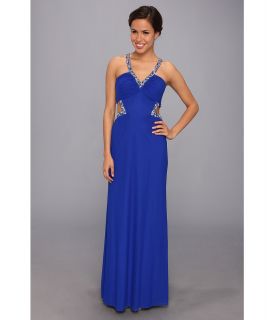 Faviana Beaded Mesh Inset Gown 7348 Womens Dress (Blue)