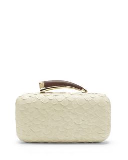 Snake Embossed Leather Horn Clutch, Vanilla   VC Signature