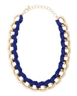 Threaded Curb Chain Golden Necklace, Blue Neon