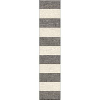 Handmade Flat Weave Stripe Pattern Gray/ Black Rug (26 X 8)