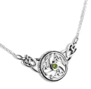 Sterling Silver Swirled Celtic Knot Round Green Peridot 17" Necklace Jewelry