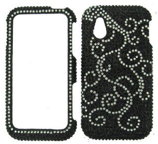 LG ARENA GT950 BLACK SWIRL DIAMOND BLING CASE SNAP ON PROTECTOR Cell Phones & Accessories
