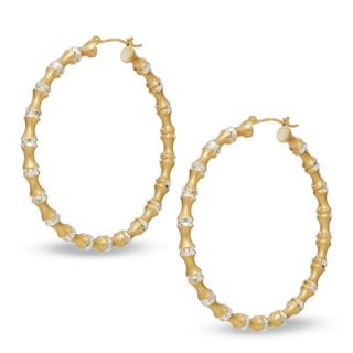 50mm Bamboo Hoop Earrings in Sterling Silver and 14K Gold   Zales