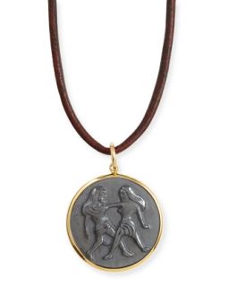 Hematite Gemini Zodiac Pendant Necklace on Leather Cord   Syna