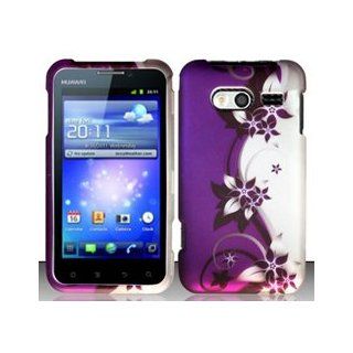 Huawei Activa 4G LTE M920 (MetroPCS / US Cellular) Purple Silver Vines 2D Design Hard Case Snap On Protector Cover + Free Neck Strap + Free Wrist Band Cell Phones & Accessories