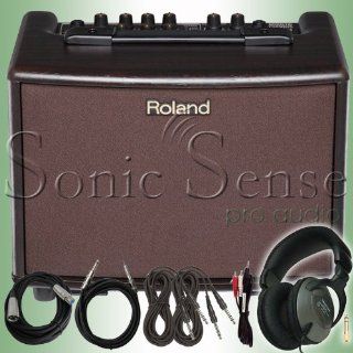 Roland AC 33 Acoustic Guitar Amp (Rosewood) with Headphones & Cables Bundle Electronics