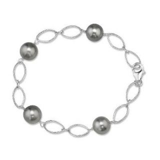 0mm Cultured South Sea Tahitian Pearl Station Bracelet in Sterling