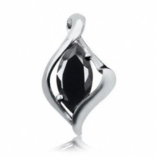 Black Cubic Zirconia (CZ) 925 Sterling Silver Modern Solitaire Pendant SilverShake Jewelry