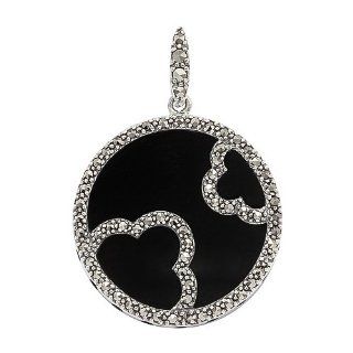 925 Sterling Silver Marcasite & Black Onyx 46cm (18") Necklace Jewelry