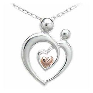 Adorable 925 Sterling Silver Mother and Child Heart Pendant Necklace Jewelry